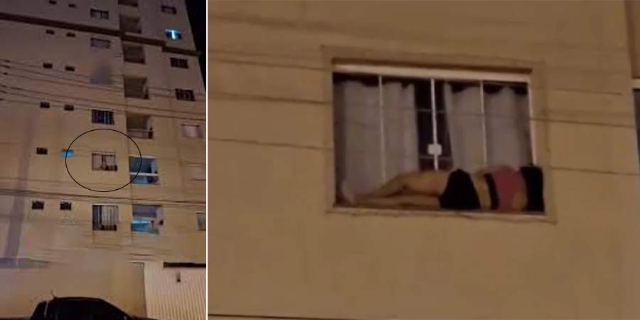jovem dorme na janela de apartamento 1