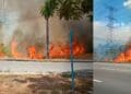 incêndio em área de vegetação provoca fumaça e congestionamento na avenida das torres, em manaus